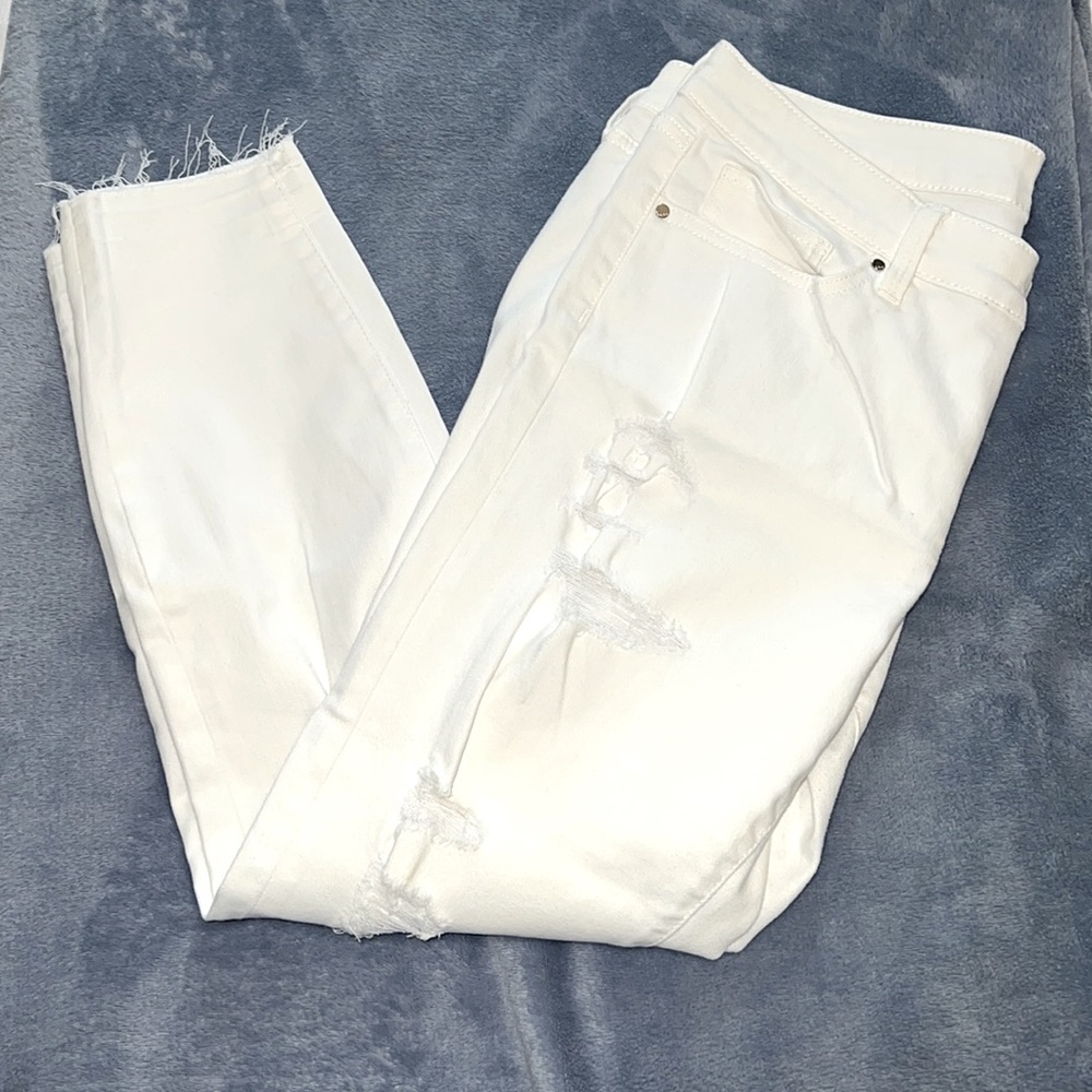 Ana brand distressed white skinny crop jeans